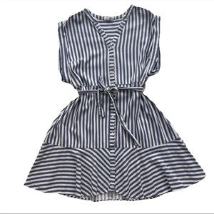 Ashly & Sage Striped Linen Blend Dress Women’s XL Belted Tiered Quiet Luxury